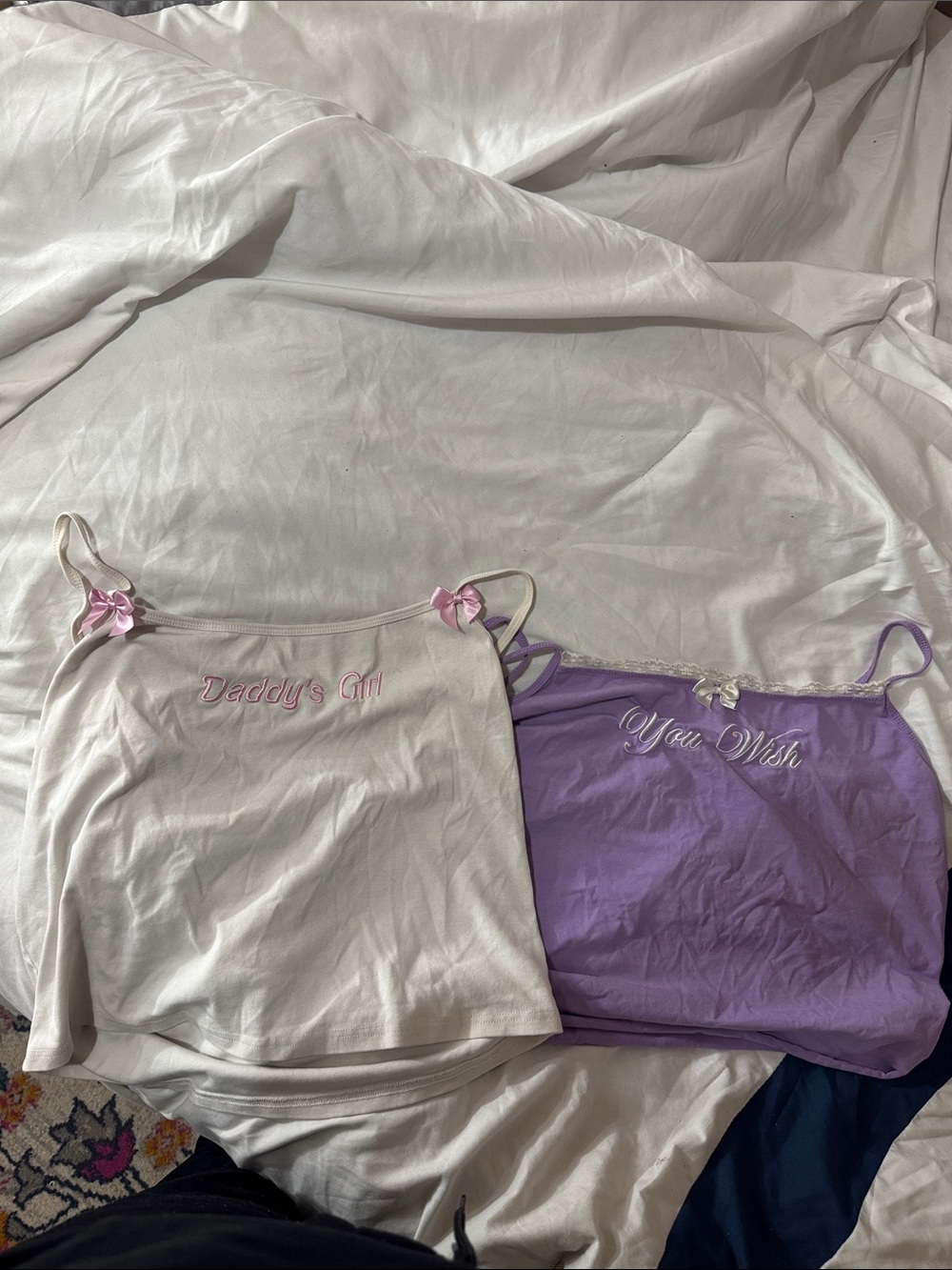 Women’s Satin-Trim Cami Tank Top Set — Lavender & Cream